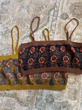 Free People Floral Jacquard Knit Crop Bralette Cami Set of 2 Size Small Like New